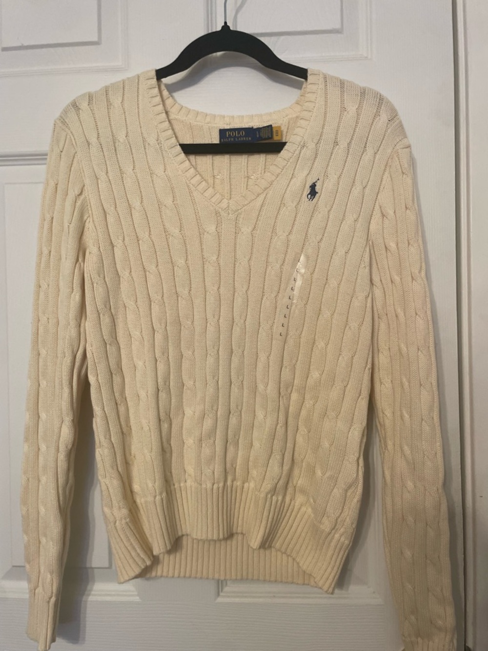 Polo by Ralph Lauren Cream Cable Knit V-Neck Sweater